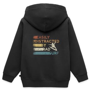 Easily Distracted By Rad Surf Retro Stoked Surfer - Kinder Premium Organic Zip Hoodie - Schwarz - Hinten - AI Model Kid Male (0cm)