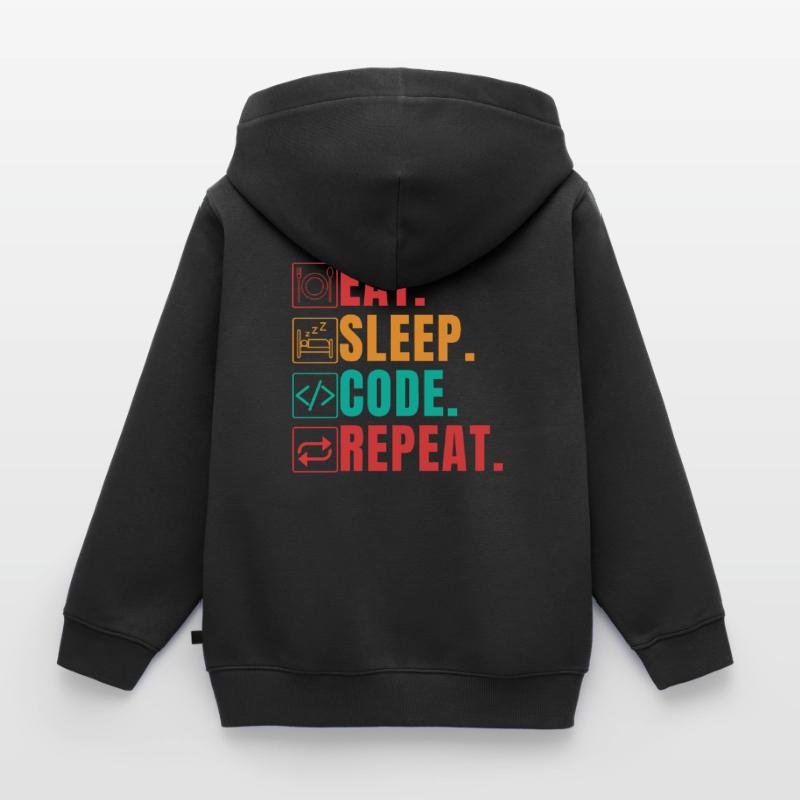 EAT SLEEP CODE REPEAT - FUNNY CODER Kids Premium Organic Zip-up Hoodie
