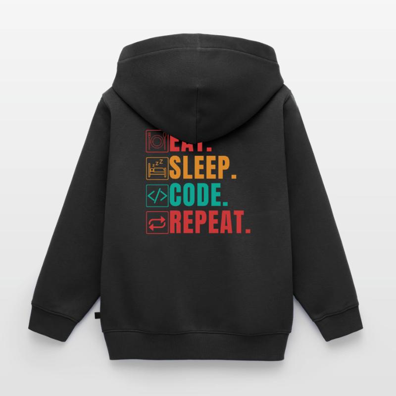 EAT SLEEP CODE REPEAT - CODEUR DRÔLE Sweat Premium à capuche zippé enfant bio