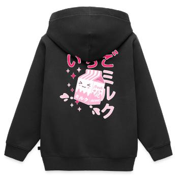 Erdbeermilch, Kawaii, Strawberry, Milk - Kinder Premium Organic Zip Hoodie - Schwarz - Hinten - AI Model Kid Male (0cm)