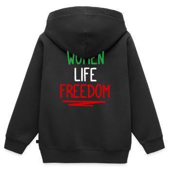 woman life freedom - iran - mahsa amini - Kinder Premium Organic Zip Hoodie - Schwarz - Hinten - AI Model Kid Male (0cm)