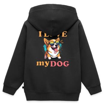 I love my Dog - lustiger süßer shiba inu - Kinder Premium Organic Zip Hoodie - Schwarz - Hinten - AI Model Kid Male (0cm)
