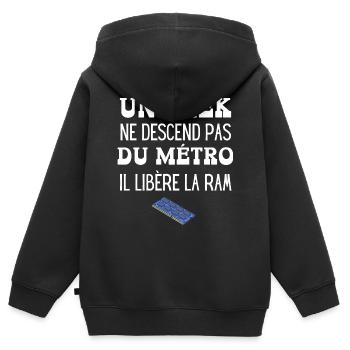 un geek ne descend pas du métro - Sweat Premium à capuche zippé enfant bio - noir - Dos - AI Model Kid Male (0cm)