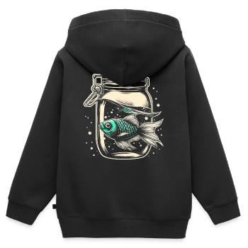 Poisson dans un bocal - Sweat Premium à capuche zippé enfant bio - noir - Dos - AI Model Kid Male (0cm)