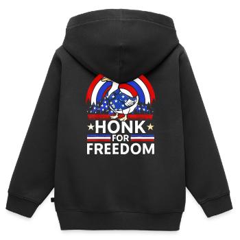 L’oie patriotique du 4 juillet klaxonne pour la liberté - Sweat Premium à capuche zippé enfant bio - noir - Dos - AI Model Kid Male (0cm)