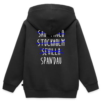Sao Paulo Stockholm Sevilla Spandau Berlin Bezirk - Kinder Premium Organic Zip Hoodie - Schwarz - Hinten - AI Model Kid Male (0cm)