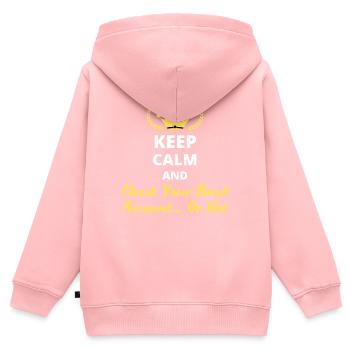 Keep Calm and Vérifie ton compte bancaire… ou pas - Sweat Premium à capuche zippé enfant bio - rose - Dos - AI Model Kid Female (0cm)
