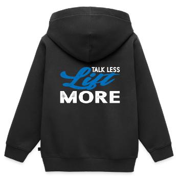 Parler moins soulever plus 14 - Sweat Premium à capuche zippé enfant bio - noir - Dos - AI Model Kid Male (0cm)