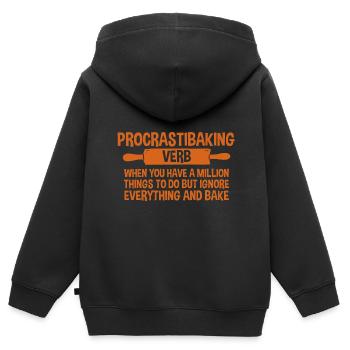 Procrastibaking Defnintion Description 2 - Sweat Premium à capuche zippé enfant bio - noir - Dos - AI Model Kid Male (0cm)