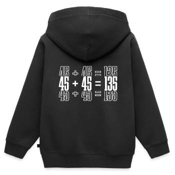 45 + 45 = 135 31 - Kinder Premium Organic Zip Hoodie - Schwarz - Hinten - AI Model Kid Male (0cm)