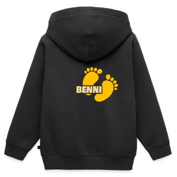Fußabdruck Benni - Kinder Premium Organic Zip Hoodie - Schwarz - Hinten - AI Model Kid Male (0cm)
