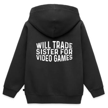 Will Trade Sister For Video Games 23 - Kinder Premium Organic Zip Hoodie - Schwarz - Hinten - AI Model Kid Male (0cm)