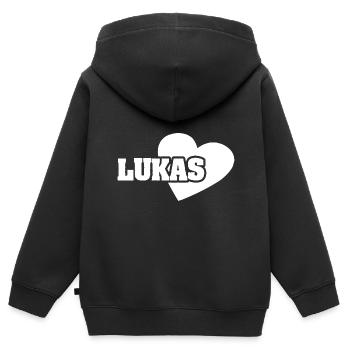 Liebe Lukas - Kinder Premium Organic Zip Hoodie - Schwarz - Hinten - AI Model Kid Male (0cm)