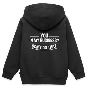 Toi dans mes affaires, ne fais pas ça 4 - Sweat Premium à capuche zippé enfant bio - noir - Dos - AI Model Kid Male (0cm)