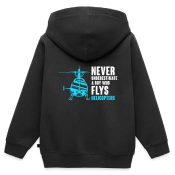 Unterschätzen Sie niemals einen Jungen, der Hubschrauber fliegt Pil - Kinder Premium Organic Zip Hoodie - Schwarz - Hinten - AI Model Kid Male (0cm)