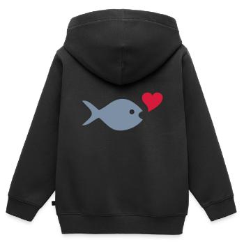 ★ Designfarben änderbar ★ Fisch, Herz, Luftblase - Kinder Premium Organic Zip Hoodie - Schwarz - Hinten - AI Model Kid Male (0cm)