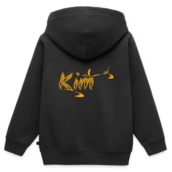 Geschenkidee Kim - Kinder Premium Organic Zip Hoodie - Schwarz - Hinten - AI Model Kid Male (0cm)