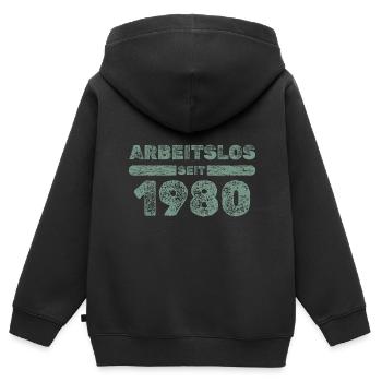 depuis 1980 - Sweat Premium à capuche zippé enfant bio - noir - Dos - AI Model Kid Male (0cm)