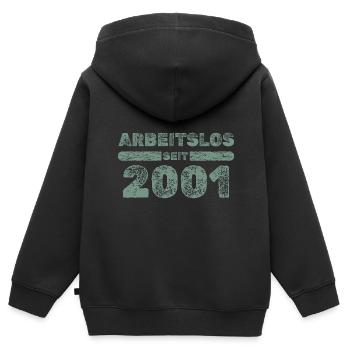 2001 - Kinder Premium Organic Zip Hoodie - Schwarz - Hinten - AI Model Kid Male (0cm)