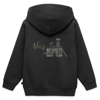 Parler Gaga Saint-Etienne Expression Stéphanoise - Sweat Premium à capuche zippé enfant bio - noir - Dos - AI Model Kid Male (0cm)
