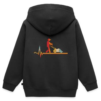 Vintage Herzschlag Rasenmäher Gartenarbeit Gärtner - Kinder Premium Organic Zip Hoodie - Schwarz - Hinten - AI Model Kid Male (0cm)