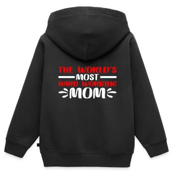 La maman la plus travailleuse du monde 3 - Sweat Premium à capuche zippé enfant bio - noir - Dos - AI Model Kid Male (0cm)