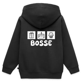 Prénom Bosse - Sweat Premium à capuche zippé enfant bio - noir - Dos - AI Model Kid Male (0cm)