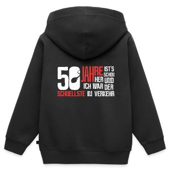 50. Geburtstag - schnellster im Verkehr - Kinder Premium Organic Zip Hoodie - Schwarz - Hinten - AI Model Kid Male (0cm)