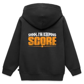 Chut, je garde le score 8 - Sweat Premium à capuche zippé enfant bio - noir - Dos - AI Model Kid Male (0cm)