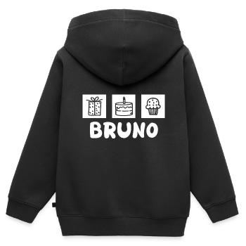 Prénom Bruno - Sweat Premium à capuche zippé enfant bio - noir - Dos - AI Model Kid Male (0cm)