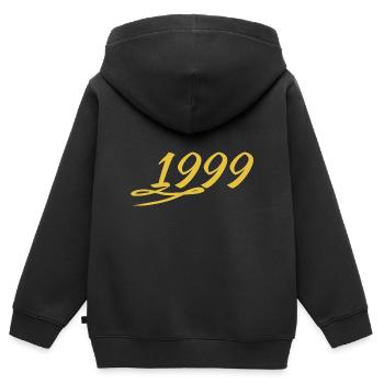 1999 - Kinder Premium Organic Zip Hoodie - Schwarz - Hinten - AI Model Kid Male (0cm)