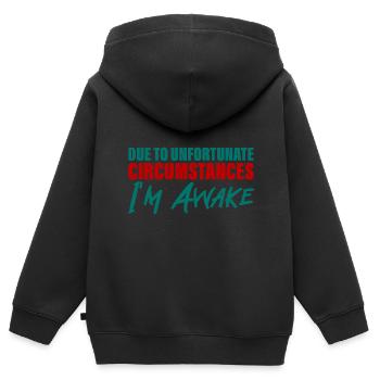 En raison de circonstances malheureuses, je suis éveillé 4 - Sweat Premium à capuche zippé enfant bio - noir - Dos - AI Model Kid Male (0cm)