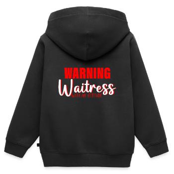 Avertissement Serveuse avec Une Attitude 3 - Sweat Premium à capuche zippé enfant bio - noir - Dos - AI Model Kid Male (0cm)