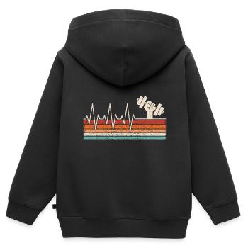 Haltère Heartbeat - Sweat Premium à capuche zippé enfant bio - noir - Dos - AI Model Kid Male (0cm)