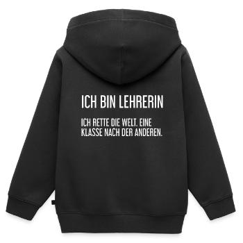 Ich bin Lehrerin - ich rette die Welt - Kinder Premium Organic Zip Hoodie - Schwarz - Hinten - AI Model Kid Male (0cm)