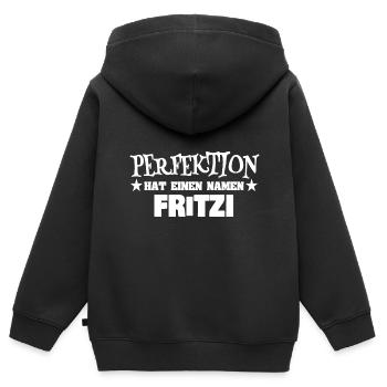 Frauenname Fritzi - Kinder Premium Organic Zip Hoodie - Schwarz - Hinten - AI Model Kid Male (0cm)