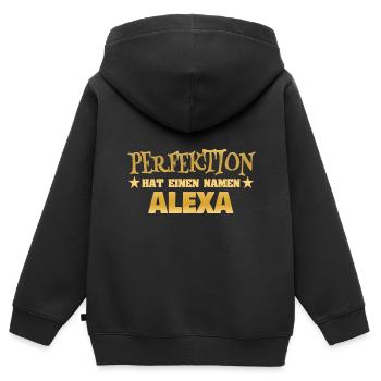 Geschenk für Alexa - Kinder Premium Organic Zip Hoodie - Schwarz - Hinten - AI Model Kid Male (0cm)