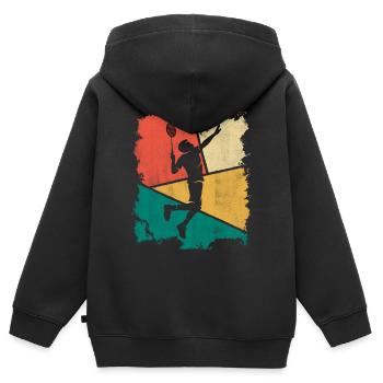 Joueur de badminton Joueur de badminton rétro - Sweat Premium à capuche zippé enfant bio - noir - Dos - AI Model Kid Male (0cm)