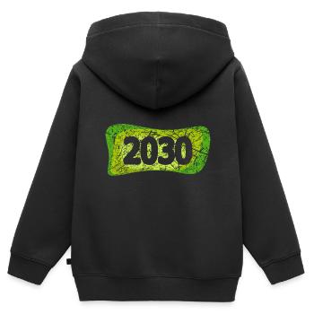 Kratzer 2030 - Kinder Premium Organic Zip Hoodie - Schwarz - Hinten - AI Model Kid Male (0cm)
