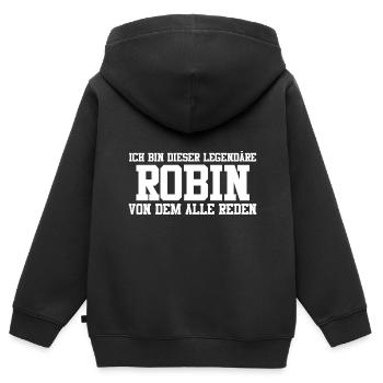 Robin Name Design - Kinder Premium Organic Zip Hoodie - Schwarz - Hinten - AI Model Kid Male (0cm)