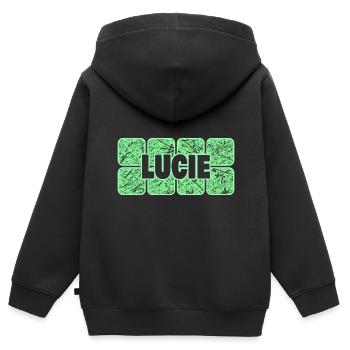 Prénom Lucie - Sweat Premium à capuche zippé enfant bio - noir - Dos - AI Model Kid Male (0cm)
