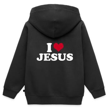 I Love Jesus - Kinder Premium Organic Zip Hoodie - Schwarz - Hinten - AI Model Kid Male (0cm)