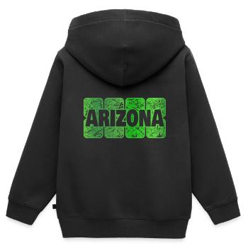 Prénom Arizona - Sweat Premium à capuche zippé enfant bio - noir - Dos - AI Model Kid Male (0cm)