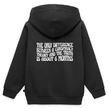 The Only Difference Between A Conspiracy Theory 28 - Kinder Premium Organic Zip Hoodie - Schwarz - Hinten - AI Model Kid Male (0cm)