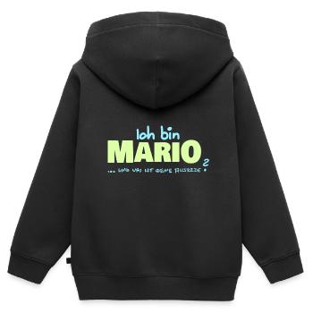 Cadeau pour Mario - Sweat Premium à capuche zippé enfant bio - noir - Dos - AI Model Kid Male (0cm)