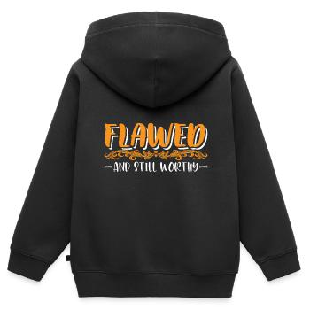 Flawed And Still Worthy 7 - Kinder Premium Organic Zip Hoodie - Schwarz - Hinten - AI Model Kid Male (0cm)