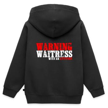 Warning Waitress With An Attitude - Kinder Premium Organic Zip Hoodie - Schwarz - Hinten - AI Model Kid Male (0cm)