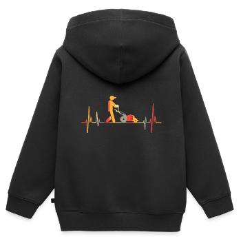 Retro Herzschlag Rasenmäher Gras Gärtner - Kinder Premium Organic Zip Hoodie - Schwarz - Hinten - AI Model Kid Male (0cm)