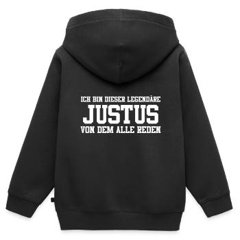 Justus Name Design - Kinder Premium Organic Zip Hoodie - Schwarz - Hinten - AI Model Kid Male (0cm)