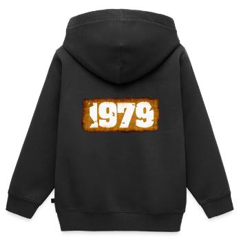 1979 - Kinder Premium Organic Zip Hoodie - Schwarz - Hinten - AI Model Kid Male (0cm)